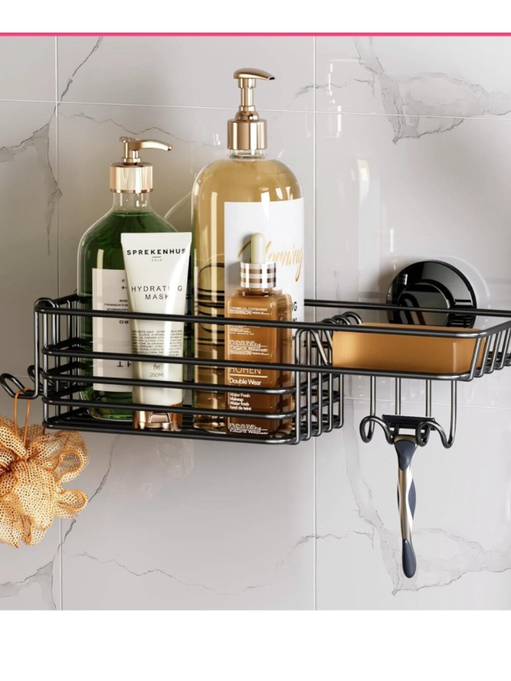 Shower Caddy Suction Cup with Hooks and Soap Holder